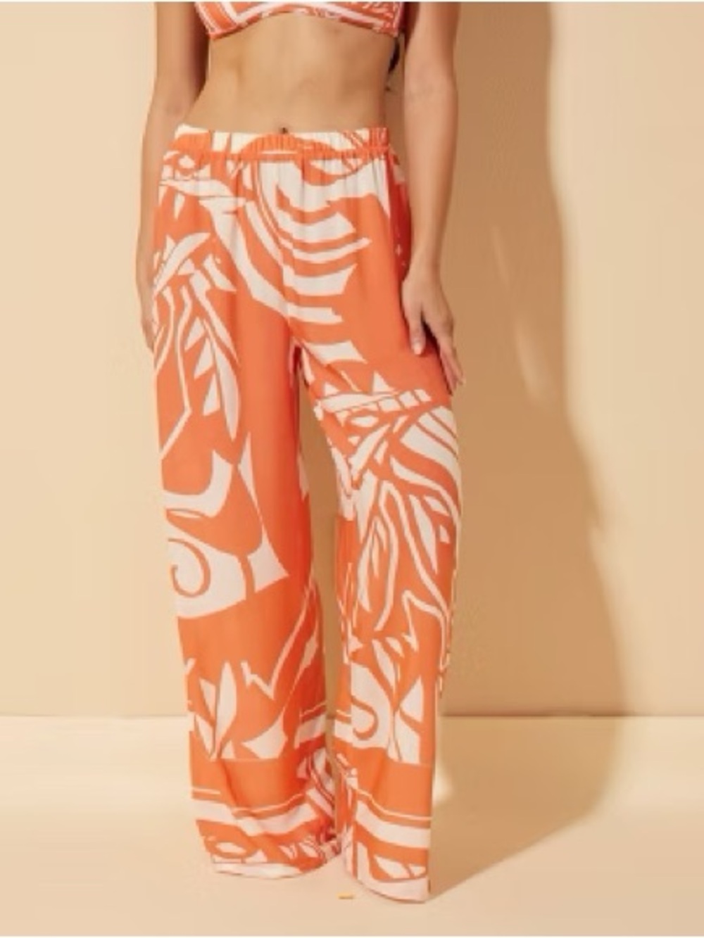 Shade & Shore Bold Coral & White Wide-Leg Tropical Print Pants size XL NWT